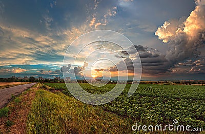 A thunderclouds and the Sunset Summertime Stock Photo