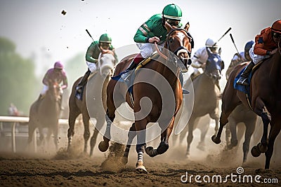 Thundering Hooves: The Excitement of Horse Racing - Generative AI Stock Photo
