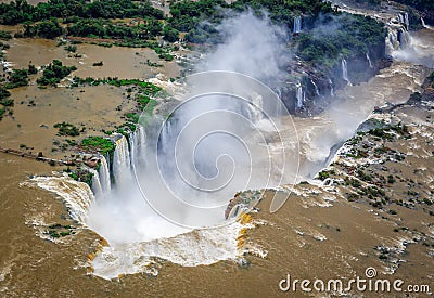 Thundering Iguassu falls from the air Stock Photo