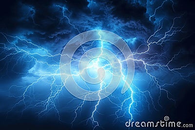 Thunderous moment Lightning flash on dark background, ideal banner design Stock Photo