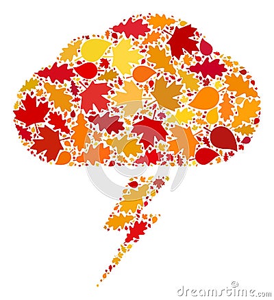 Thunderstorm Autumn Mosaic Icon with Fall Leaves Stock Photo