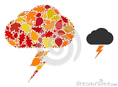 Thunderstorm Autumn Mosaic Icon with Fall Leaves Vector Illustration