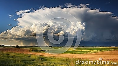 Thunderstorm clouds above the fields: Thunderstorm clouds over spacious fields Stock Photo