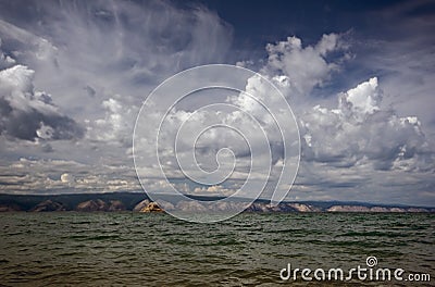 Thunderstorm clouds.Baikal lake.View from Olkhon. Stock Photo