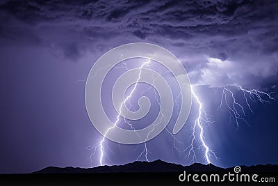 Thunderstorm with lightning bolts and storm clouds Stock Photo