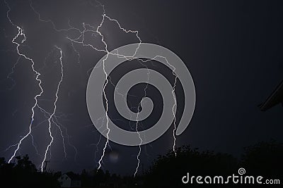 Five detailed lightning strikes Stock Photo
