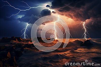 thunderstorm over the ocean Stock Photo