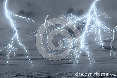 Thunderstorm over the sea. Stock Photo