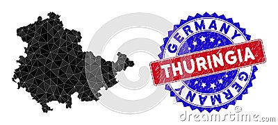 Thuringia Land Map Triangle Mesh and Scratched Bicolor Seal Vector Illustration