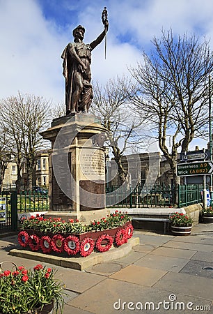Thurso town center - memorial monument, northern Scotland Editorial Stock Photo