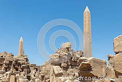 Thutmose I Obelisk and Queen Hatshepsut Obelisk in Amun Temple, Karnak, Luxor, Egypt Editorial Stock Photo