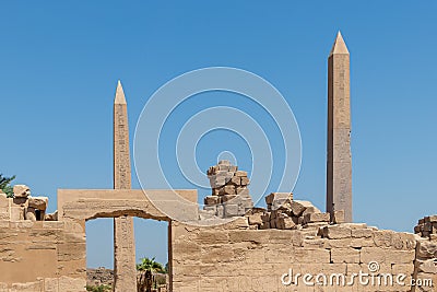Thutmose I Obelisk and Queen Hatshepsut Obelisk in Amun Temple, Karnak, Luxor, Egypt Editorial Stock Photo