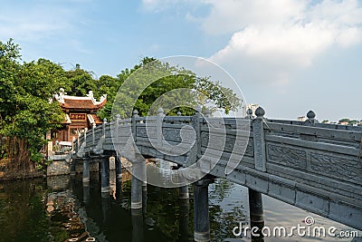 Thuy Trung Tien temple with stone bridge on Thanh Nien street in Hanoi, Vietnam Stock Photo