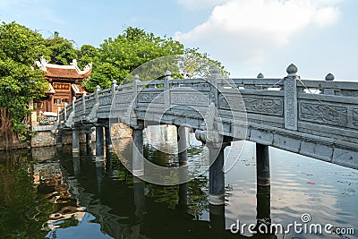 Thuy Trung Tien temple with stone bridge on Thanh Nien street in Hanoi, Vietnam Stock Photo