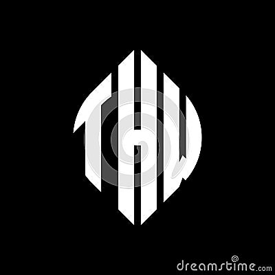 THW circle letter logo design with circle and ellipse shape. THW ellipse letters with typographic style. The three initials form a Vector Illustration