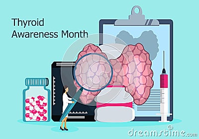 Thyroid Awareness Month is celebrated in January in USA. Hypothyroidism concept vector. Endocrinologists diagnose and Vector Illustration