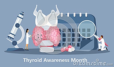 Thyroid Awareness Month is celebrated in January in USA. Hypothyroidism concept vector. Endocrinologists diagnose and Vector Illustration