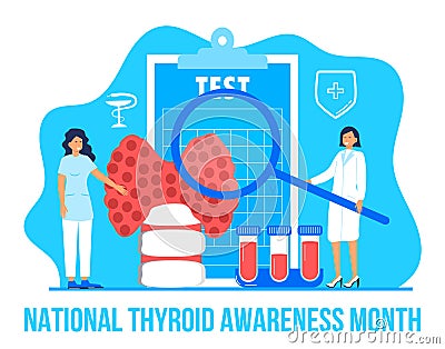 Thyroid Awareness Month is celebrated in January in USA. Hypothyroidism concept vector. Endocrinologists diagnose and treat human Stock Photo