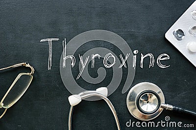 Thyroxine is shown on the conceptual medical photo Stock Photo