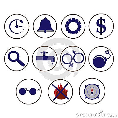 ThÐµ icon set. Tools and Objects in the Shape of Circle. Stock Photo