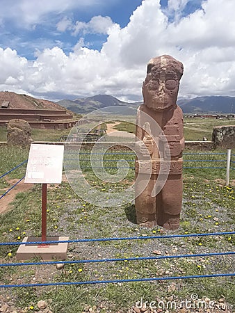 Remains of the archeology of Tiahuanaco in Bolivia. Editorial Stock Photo