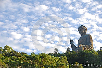 Tian Tan Buddha with Beautiful Clouds Stock Photo