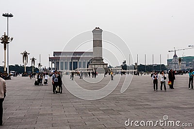 Tiananmen Square with the Monument to the People`s Heroes and the Mausoleum of Mao Zedong, Beijing Editorial Stock Photo