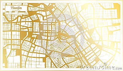 Tianjin China City Map in Retro Style in Golden Color. Outline Map Stock Photo