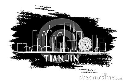 Tianjin China City Skyline Silhouette. Hand Drawn Sketch Stock Photo