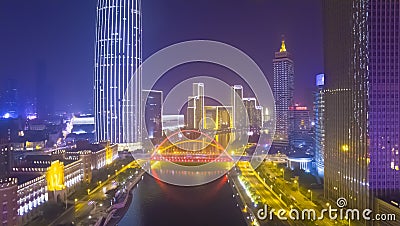 Tianjin city night china fog Stock Photo