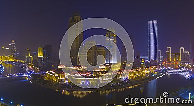 Tianjin city night china fog Stock Photo