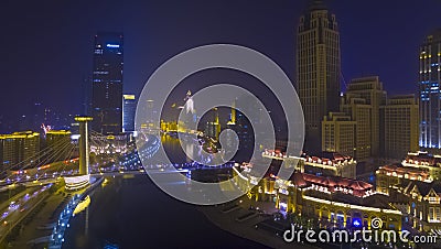 Tianjin city night china fog Stock Photo