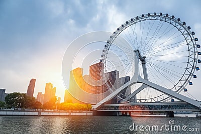 Tianjin ferris wheel cityscape Stock Photo