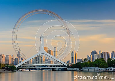 Tianjin ferris wheel,Tianjin eyes in evening time with long exposure Stock Photo