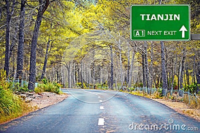 TIANJIN road sign against clear blue sky Stock Photo