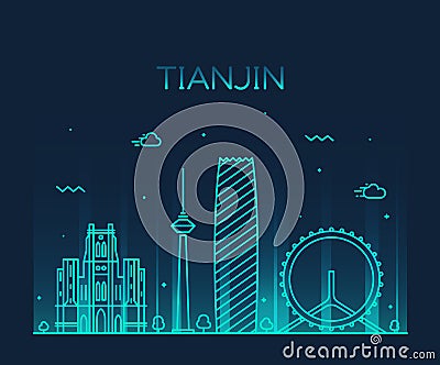 Tianjin skyline vector illustration line art Vector Illustration