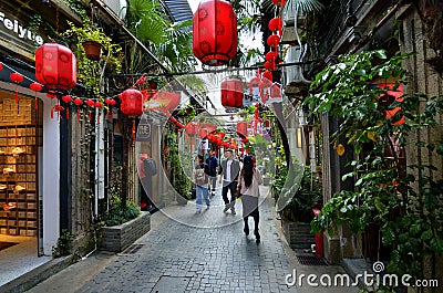 Tianzifang, vibrant street in Shanghai Editorial Stock Photo