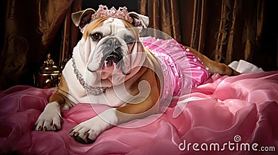 tiara princess bulldog Cartoon Illustration