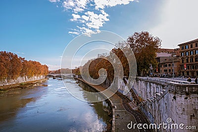 Tiber river, bridge and alleyways in Rome Editorial Stock Photo