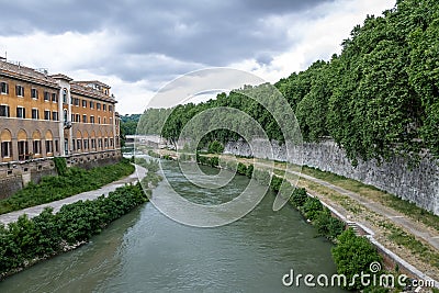 Tiber River and Isola Tiberina Tiber Island - Rome, Italy Stock Photo