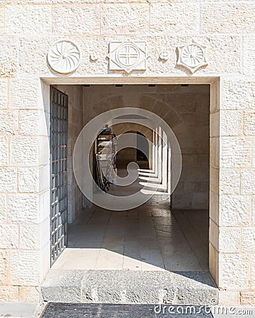 The entrance to the Tabgha - Catholic Church Multiplication of bread and fish located on the shores of the Sea of Galilee - the Ki Editorial Stock Photo