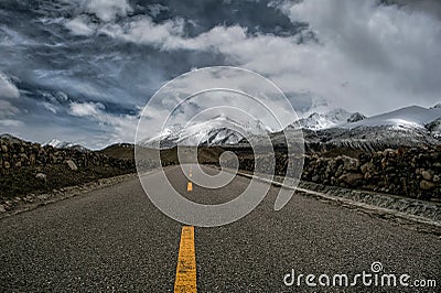 Tibet China Highway 318 road Snow mountain Stock Photo