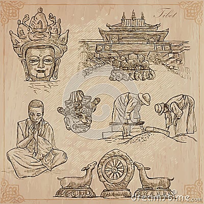 Tibet. Travel - Pictures of Life. Vector pack. Vector Illustration
