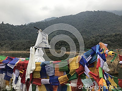 A Tibetan Colorful prayer flag Stock Photo