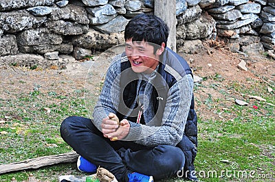 Tibetan Farmer Editorial Stock Photo