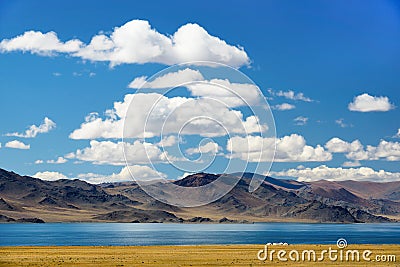 Tibetan landscape with yurts Stock Photo