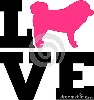 Tibetan Mastiff love word with silhouette Vector Illustration