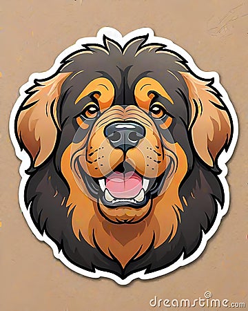 Tibetan mastiff dog sticker label artistic expression Cartoon Illustration