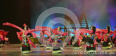Tibetan people danceing night show, Jiuzhaigou Editorial Stock Photo