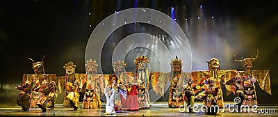 Tibetan people danceing night show, Jiuzhaigou Editorial Stock Photo